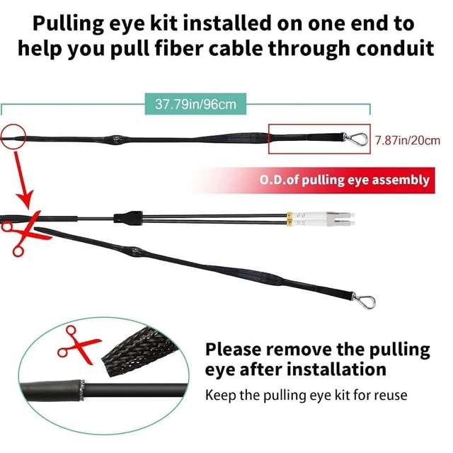 Alt view image 4 of 6 - OS2 LC to LC Single Mode Fiber Patch Cable Outdoor, 49ft/15m OD 3.0MM, TPU Fiber Optic Cable Armored Duplex with Pulling Eye Kit on One End, 9/125um SMF, 10G/40G/100G