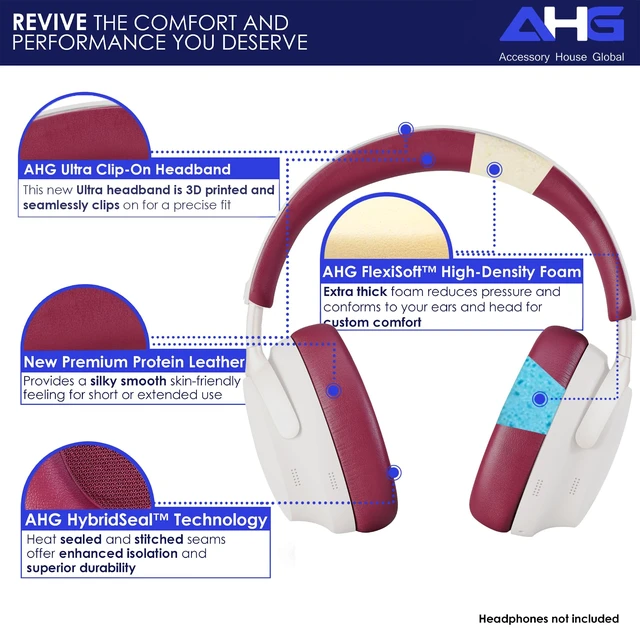 Alt view image 2 of 7 - QC Ultra Replacement Ear pad and Headband Pad Kit Cushion Compatible with Bose QuietComfort Ultra Wireless Headphones (Deep Plum). Easy DIY Fit Premium Materials