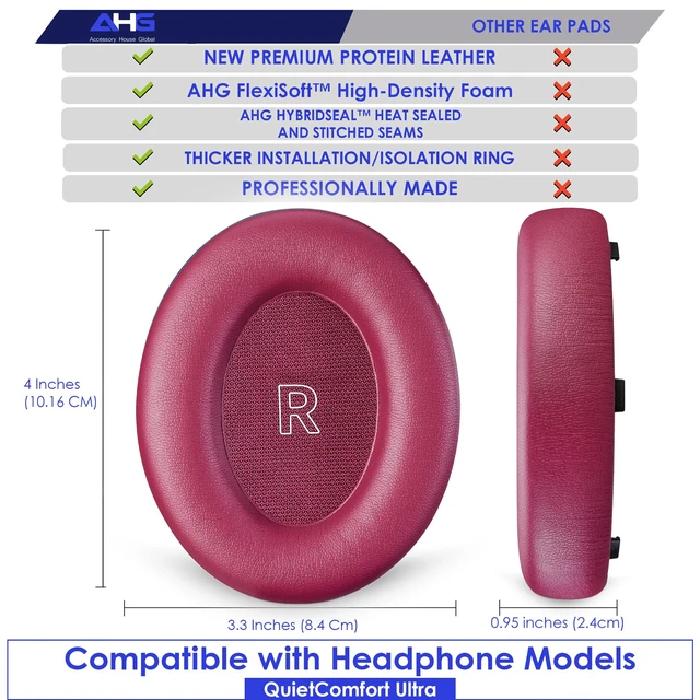 Alt view image 3 of 7 - QC Ultra Replacement Ear pad and Headband Pad Kit Cushion Compatible with Bose QuietComfort Ultra Wireless Headphones (Deep Plum). Easy DIY Fit Premium Materials