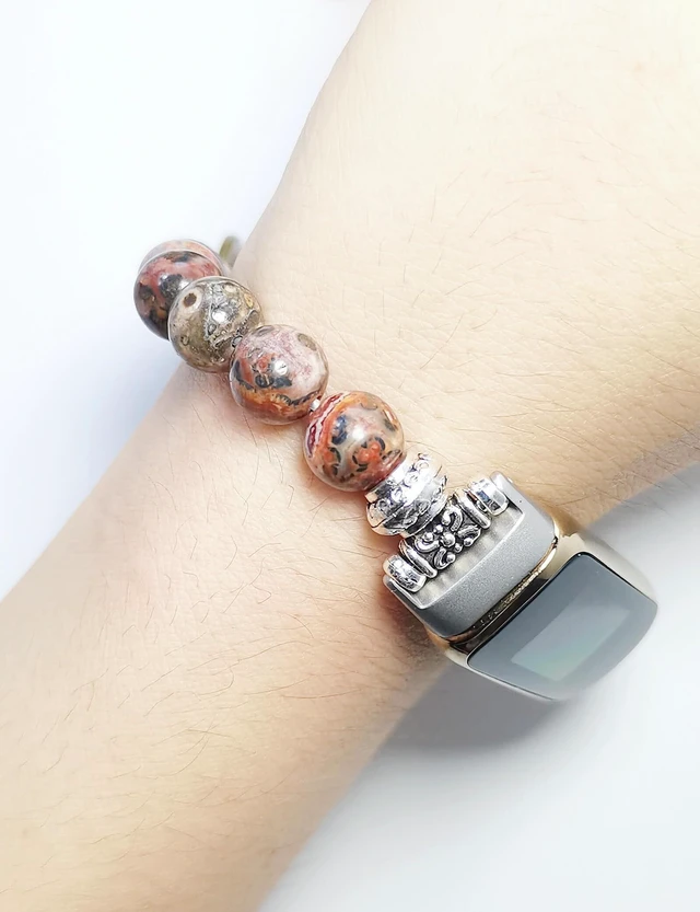 Alt view image 6 of 7 - Compatible with Fitbit Luxe Band Agate Natural Gemstone Beads Boho Bracelet for Women Energy Stones Healing Crystal Chakra Tree of Life Orangestone 6"-6½"