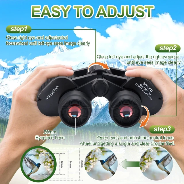 Alt view image 5 of 7 - Binoculars for Bird Watching for Adults and Kids Waterproof HD Binocular Professional with Low Light Night Vision High Powered Mini Binoculares for Hunting Concert Theater Camping (80 * 80)
