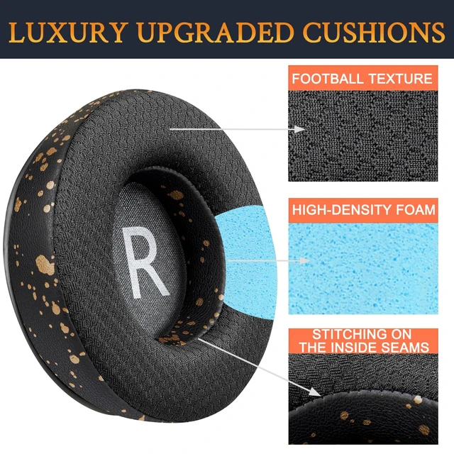 Alt view image 4 of 7 - Earpads Replacement for AKG Pro Audio K845 K845BT K545 K540 K275 K267 K245 K182 K167 Headphones, Ear Pads Cushions with Noise Isolation Foam - 90mm MF Black Gold