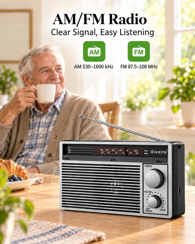 Alt view image 3 of 7 - Portable AM/FM Emergency Radio with Bluetooth, Battery/USB Powered Rechargeable Transistor Radio for Home & Outdoor, Loud Speaker, Strong Reception, Adjustable Shoulder Strap,Gifts for Seniors