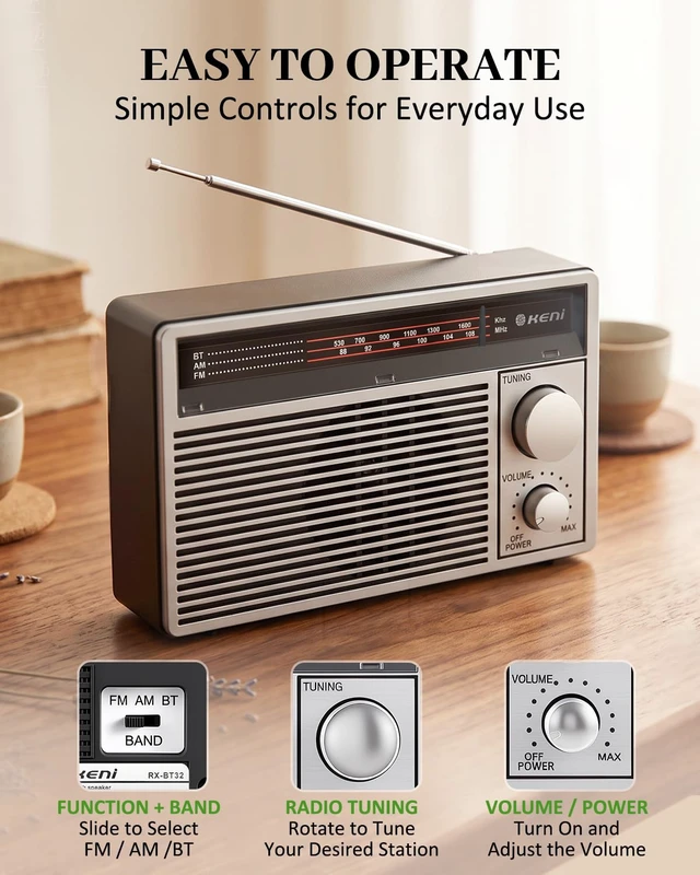 Alt view image 4 of 7 - Portable AM/FM Emergency Radio with Bluetooth, Battery/USB Powered Rechargeable Transistor Radio for Home & Outdoor, Loud Speaker, Strong Reception, Adjustable Shoulder Strap,Gifts for Seniors