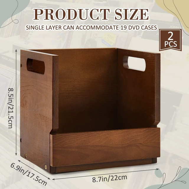 Alt view image 2 of 7 - 2 Set Wooden DVD Storage Box Small Spaces Friendly, Desktop DVD Organizer Holds up to 26 Cases, Compact Media Storage Shelf with Carrying Handle