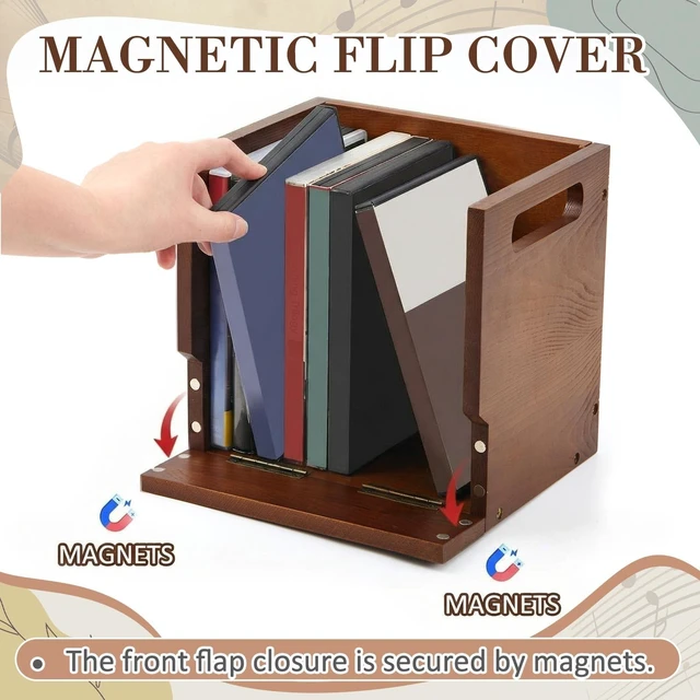 Alt view image 3 of 7 - 2 Set Wooden DVD Storage Box Small Spaces Friendly, Desktop DVD Organizer Holds up to 26 Cases, Compact Media Storage Shelf with Carrying Handle