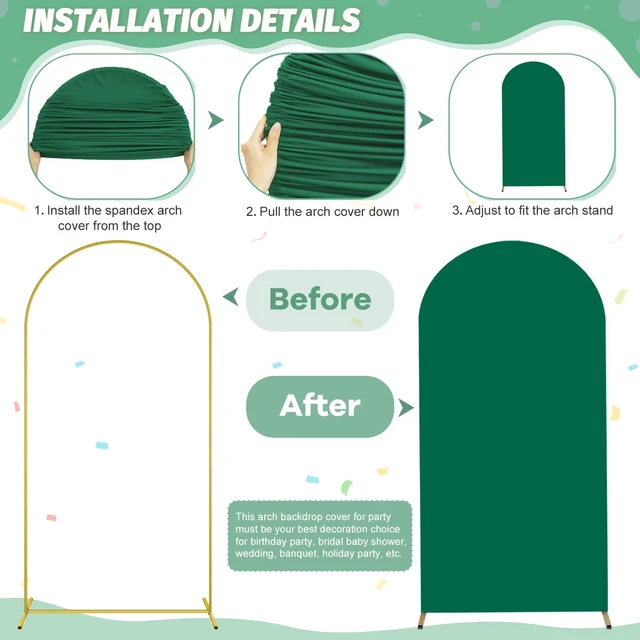 Alt view image 7 of 7 - Green Wedding Arch Cover 3 Set Spandex Covers for Arches Stand 4FT 5FT 6FT Round Top Chiara Wall Covers Spandex Fitted Arch Backdrop Cover for Wedding Banquet Party Ceremony Decorations
