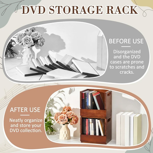 Alt view image 5 of 7 - 2 Set Wooden DVD Storage Box Small Spaces Friendly, Desktop DVD Organizer Holds up to 26 Cases, Compact Media Storage Shelf with Carrying Handle