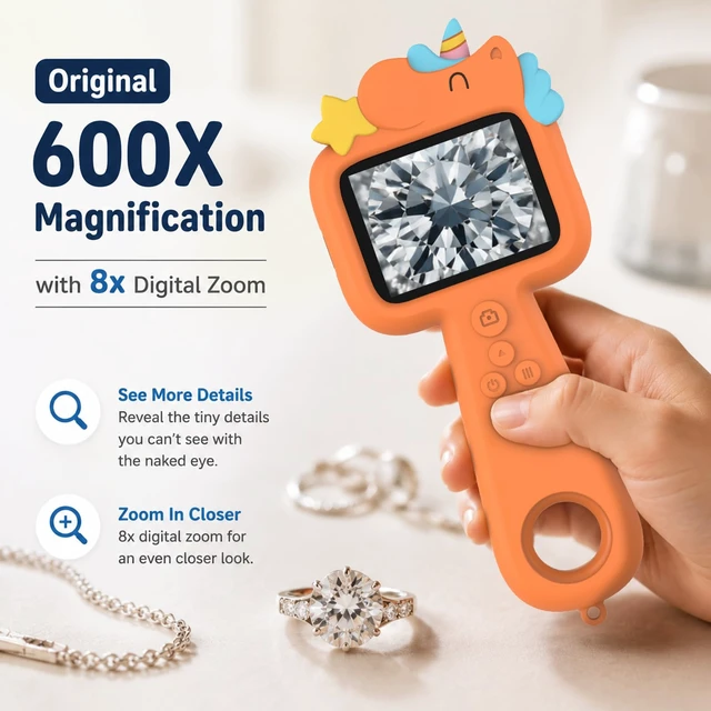 Alt view image 2 of 7 - Kids Microscope Digital Magnifying Glass: STEM Toy Science Gift Ages 4-12 2.4" IPS screen, 600X magnification, 8X digital zoom and 8 adjustable LEDs; handheld science explorer for boys and girls