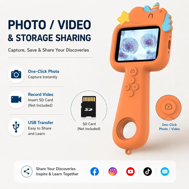 Alt view image 6 of 7 - Kids Microscope Digital Magnifying Glass: STEM Toy Science Gift Ages 4-12 2.4" IPS screen, 600X magnification, 8X digital zoom and 8 adjustable LEDs; handheld science explorer for boys and girls