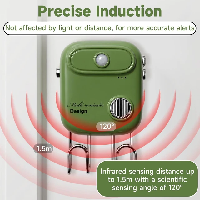 Alt view image 4 of 7 - Door Exit Reminder with Key Holder, Recordable Voice Reminder, Motion-Activated, Wall Mount No WiFi No Drilling, Batteries Not Included-for Seniors Forgetful Adults Parents (Green)