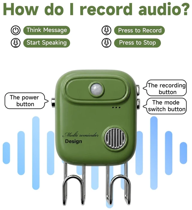 Alt view image 7 of 7 - Door Exit Reminder with Key Holder, Recordable Voice Reminder, Motion-Activated, Wall Mount No WiFi No Drilling, Batteries Not Included-for Seniors Forgetful Adults Parents (Green)