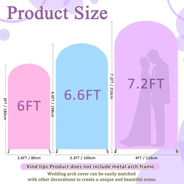 Alt view image 3 of 7 - Wedding Arch Cover 7.2FT 6.6FT 6FT Set of 3 Arched Backdrop Stand Cover Rainbow Spandex Fitted Arch Backdrop Covers for Photography Balloon Arches Cloth Cover for Wedding Anniversary Decor