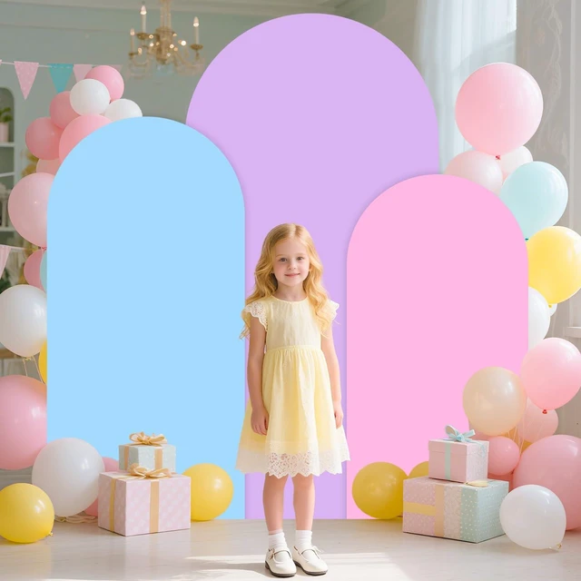 Alt view image 2 of 7 - Wedding Arch Cover 7.2FT 6.6FT 6FT Set of 3 Arched Backdrop Stand Cover Rainbow Spandex Fitted Arch Backdrop Covers for Photography Balloon Arches Cloth Cover for Wedding Anniversary Decor