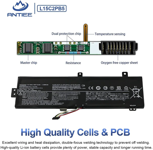 Alt view image 3 of 7 - L15M2PB5 L15L2PB5 Laptop Battery Replacement for Lenovo IdeaPad 510-15ISK 510-15IKB 310-15IKB 310-15ISK 310-15ABR 310-15IAP L15M2PB3 L15L2PB4 L15S2TB0 L15C2PB3 L15C2PB5 L15C2PB7 39Wh 5055mAh