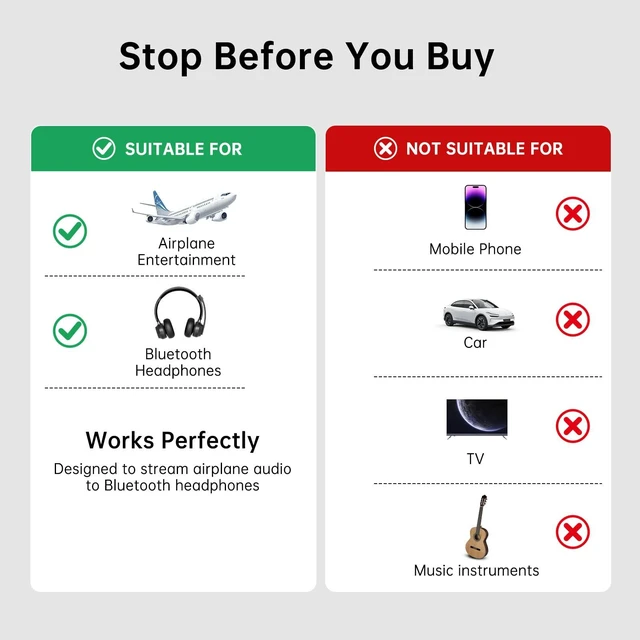 Alt view image 6 of 7 - Airplane Bluetooth Adapter for 2 AirPods or Headphones OLED Display, aptX Adaptive Bluetooth 5.3 Transmitter 3.5mm Aux 30-Hour Battery In-Flight Wireless Audio for Travel