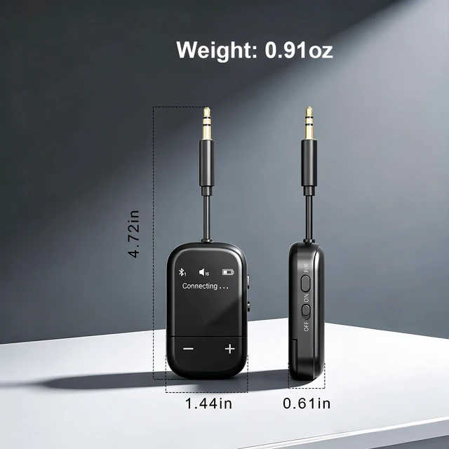 Alt view image 3 of 7 - Airplane Bluetooth Adapter for 2 AirPods or Headphones OLED Display, aptX Adaptive Bluetooth 5.3 Transmitter 3.5mm Aux 30-Hour Battery In-Flight Wireless Audio for Travel