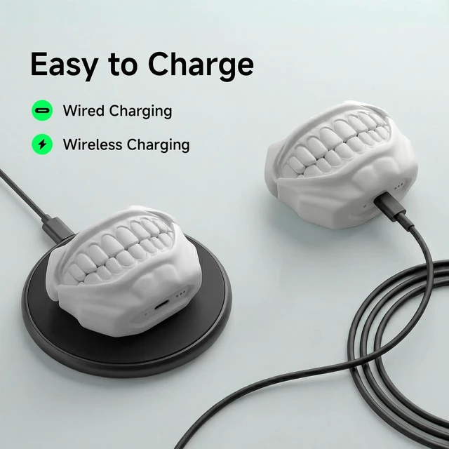 Alt view image 3 of 7 - Silicone Case for AirPods 5 and AirPods 4, Cool Teeth Design, White Compatible with AirPods 5 (2026) & 4 (2024), Cute Case Cover, MagSafe Charging