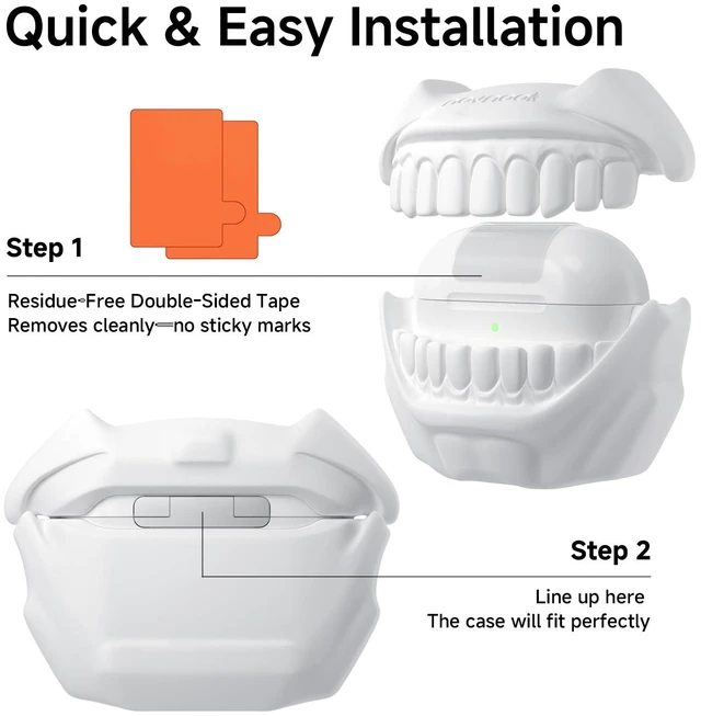 Alt view image 7 of 7 - Silicone Case for AirPods 5 and AirPods 4, Cool Teeth Design, White Compatible with AirPods 5 (2026) & 4 (2024), Cute Case Cover, MagSafe Charging