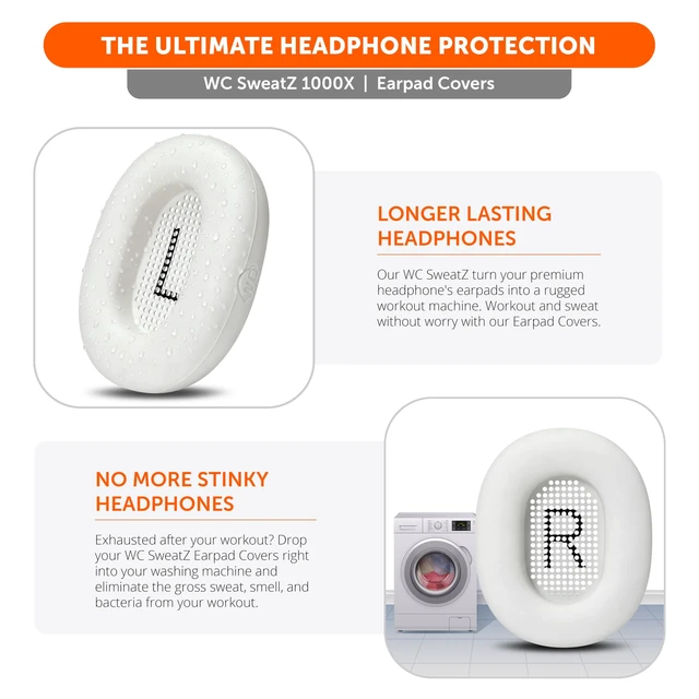 Alt view image 3 of 7 - SweatZ 1000X - Sweat Covers Compatible with Sony 1000X THE COLLEXION Washable Silicone Earpad Covers for Workouts by Wicked Cushions Sweatproof, Reusable and Tool-Free Platinum