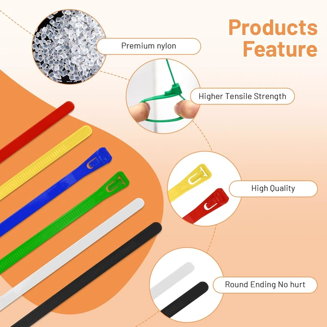 Alt view image 3 of 7 - Reusable Zip Ties 10 Inch, 120pcs Colored Zip Tie Heavy Duty Outdoor Small Cable Ties, Releasable Tie Wraps, Wire Ties Removable for Cord Management (10 Inch)