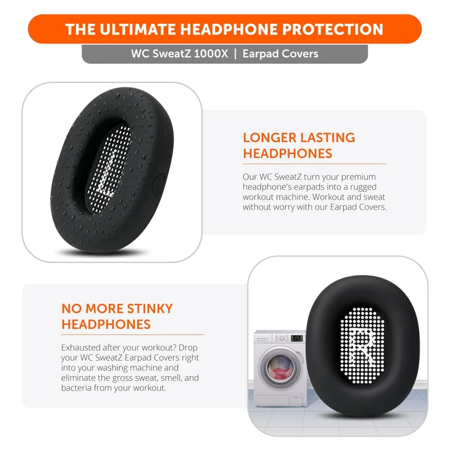 Alt view image 3 of 7 - SweatZ 1000X - Sweat Covers Compatible with Sony 1000X THE COLLEXION Washable Silicone Earpad Covers for Workouts by Wicked Cushions Sweatproof, Reusable and Tool-Free Black
