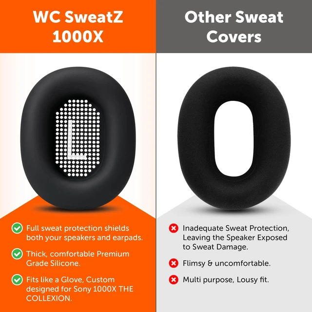 Alt view image 7 of 7 - SweatZ 1000X - Sweat Covers Compatible with Sony 1000X THE COLLEXION Washable Silicone Earpad Covers for Workouts by Wicked Cushions Sweatproof, Reusable and Tool-Free Black