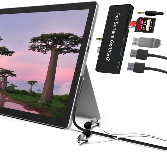 Main image of Surface Go Hub, 6-in-2 USB C Surface Go Docking Station with USB 3.0+2 USB2.0 Ports, 3.5mm Earphones Jack,SD/TF Card Reader