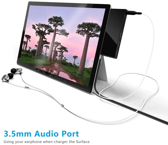 Alt view image 4 of 7 - Surface Go Hub, 6-in-2 USB C Surface Go Docking Station with USB 3.0+2 USB2.0 Ports, 3.5mm Earphones Jack,SD/TF Card Reader