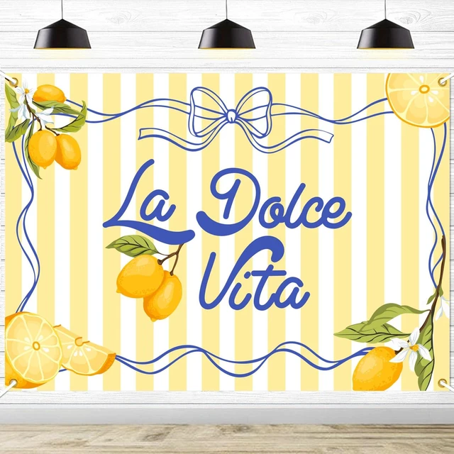 Main image of La Dolce Vita Backdrop - Lemon Citrus Birthday/Bachelorette Party Background, Italian Summer Dinner Celebration Decorations, Girls Weekend Bachelorette Party Supply