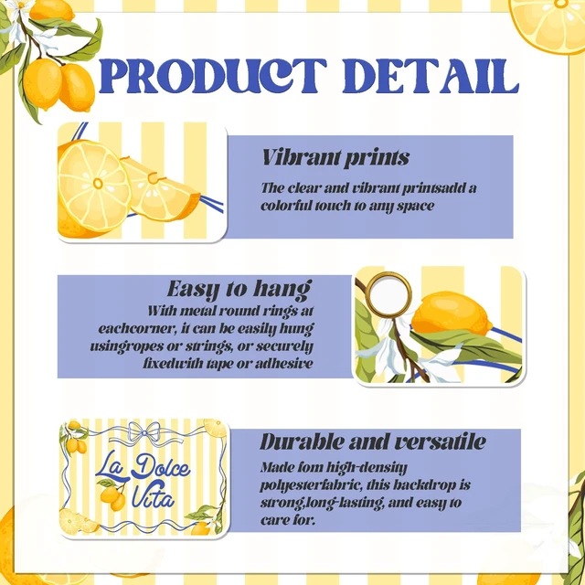 Alt view image 2 of 6 - La Dolce Vita Backdrop - Lemon Citrus Birthday/Bachelorette Party Background, Italian Summer Dinner Celebration Decorations, Girls Weekend Bachelorette Party Supply