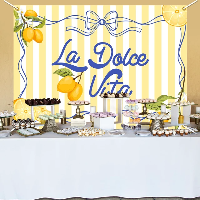 Alt view image 5 of 6 - La Dolce Vita Backdrop - Lemon Citrus Birthday/Bachelorette Party Background, Italian Summer Dinner Celebration Decorations, Girls Weekend Bachelorette Party Supply