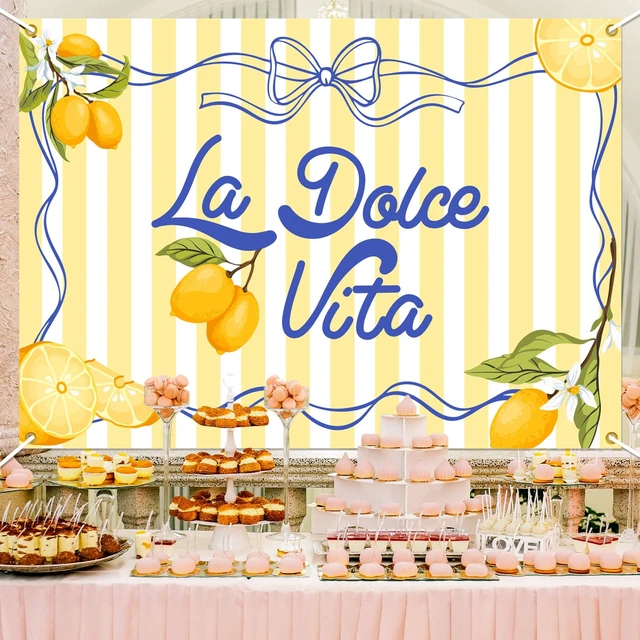 Alt view image 6 of 6 - La Dolce Vita Backdrop - Lemon Citrus Birthday/Bachelorette Party Background, Italian Summer Dinner Celebration Decorations, Girls Weekend Bachelorette Party Supply