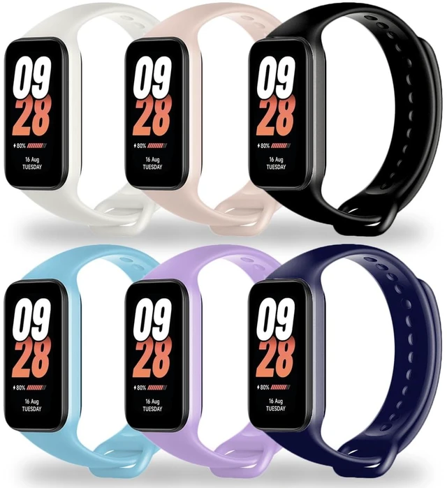 Main image of 6-Pack Straps for Xiaomi Smart Band 8 Active & Redmi Band 2 Soft, lightweight TPU with ventilation openings; adjustable, easy to clean, and quick to replace