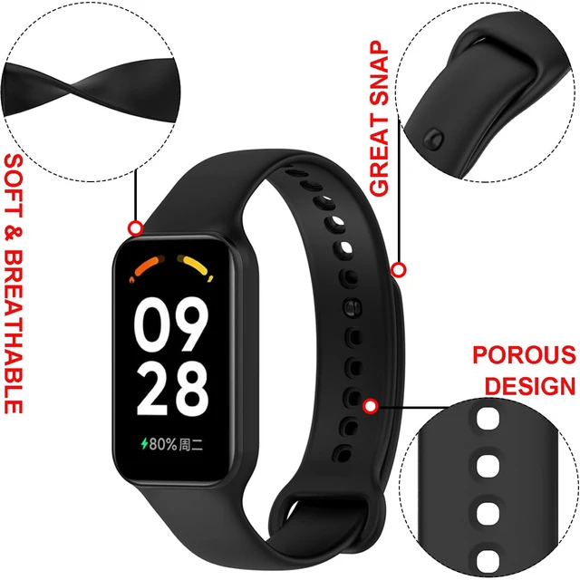 Alt view image 5 of 7 - 6-Pack Straps for Xiaomi Smart Band 8 Active & Redmi Band 2 Soft, lightweight TPU with ventilation openings; adjustable, easy to clean, and quick to replace