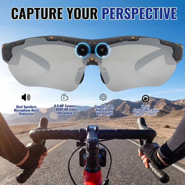 Alt view image 2 of 7 - AI Smart Glasses 1080P Video Sport Sunglasses for Cycling Hiking (Black)