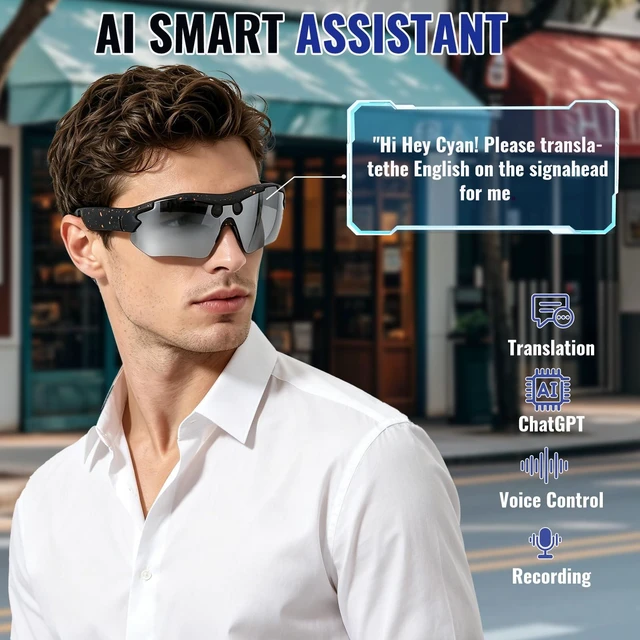Alt view image 3 of 7 - AI Smart Glasses 1080P Video Sport Sunglasses for Cycling Hiking (Black)