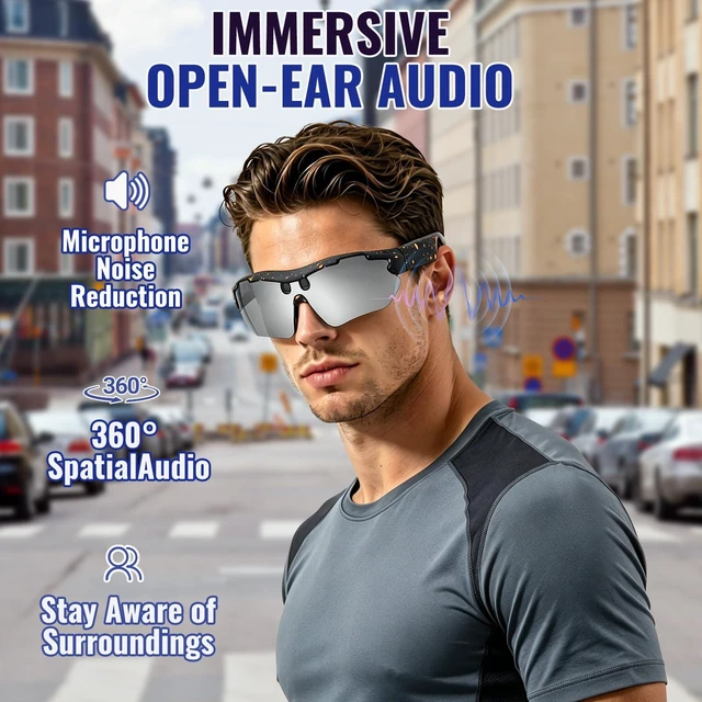 Alt view image 4 of 7 - AI Smart Glasses 1080P Video Sport Sunglasses for Cycling Hiking (Black)
