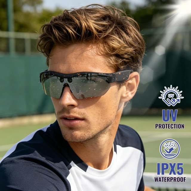 Alt view image 5 of 7 - AI Smart Glasses 1080P Video Sport Sunglasses for Cycling Hiking (Black)