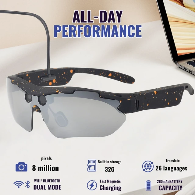 Alt view image 6 of 7 - AI Smart Glasses 1080P Video Sport Sunglasses for Cycling Hiking (Black)