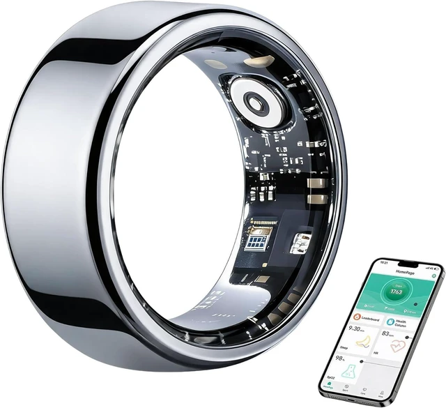 Main image of Smart Ring for Women & Men, Health Tracker & 5ATM. (Silver, 9#) No Subscription FeeHeart Rate, Blood Oxygen,Blood Pressure, Sleep Heart Rate Tracker for iOS & Android