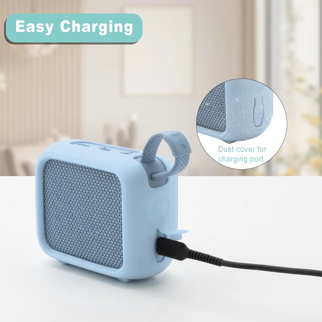 Alt view image 4 of 7 - Silicone Case for JBL Go 4, Go 4 Protective Cover, Travel Carrying Pouch w Anti-Dust Charging Cover Speaker Mount Strap (Blue)
