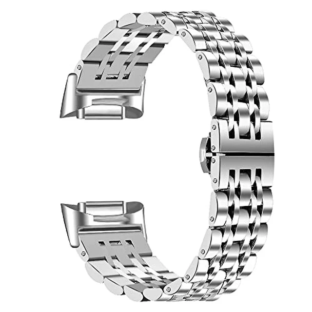 Alt view image 6 of 7 - Band Compatible with Fitbit Charge 6/Charge 5 Bands Men Women Classy Fitness Wristband Smart Watch Stainless Steel Adjustable Replacement Accessory Bands Strap for Charge 6/Charge 5