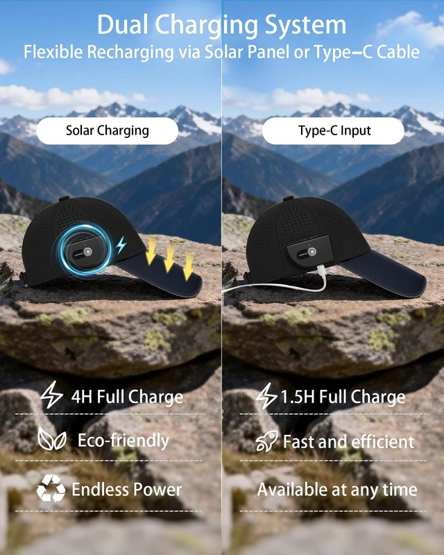Alt view image 3 of 7 - Solar Bluetooth Smart Hat OpenEar Speaker Baseball Cap Waterproof golf music cap, running speaker hat, hiking headwear with audio, work outdoor solar cap, hands-free call baseball hat