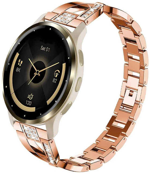 Main image of Compatible for Garmin Venu 4 41mm/Venu 3S/Venu 2S/Vivoactive 4S/Vivomove 3S Band, Women 18mm Quick Release Metal Bling Jewelry Rhinestone Strap Wristband for Forerunner 255S/265S