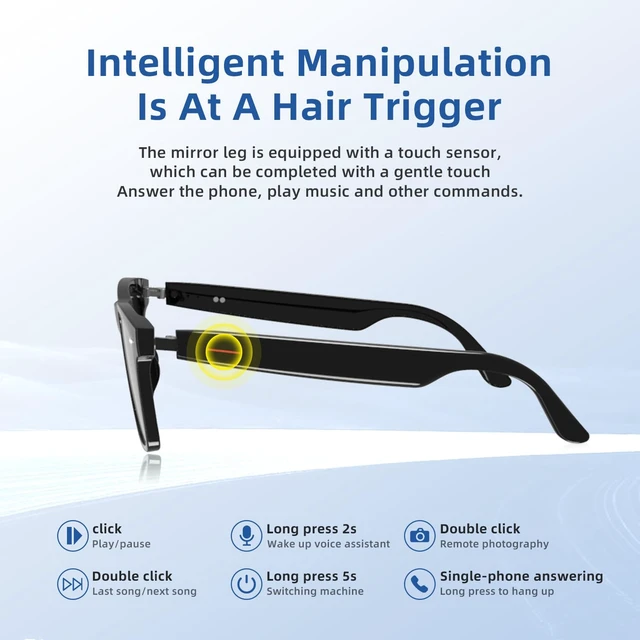 Alt view image 4 of 7 - Smart Glasses for Men Women, UV400 Polarized Sunglasses Lenses Open Ear Bluetooth Sunglasses with Mic & Speakers, Hands-Free Calls, Voice Assistant, Touch Control, Driving Sports Outdoor