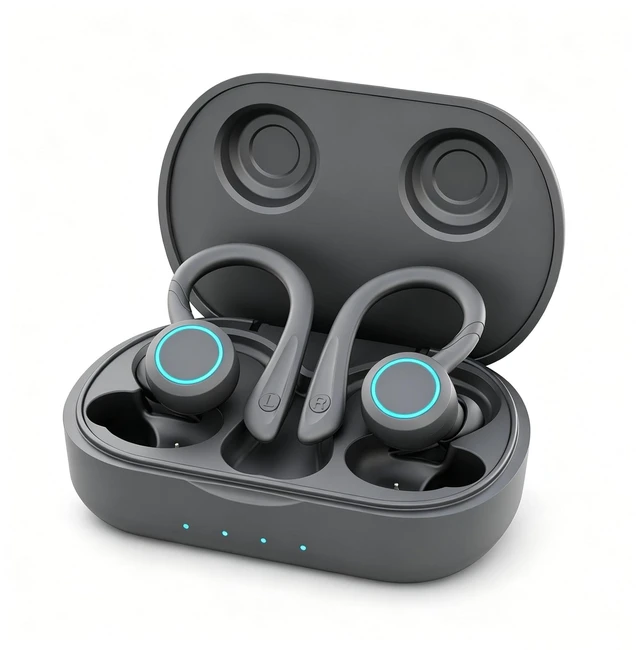 Main image of Bluetooth Sports Earbuds Grey IPX7 Waterproof, Over Ear Hook