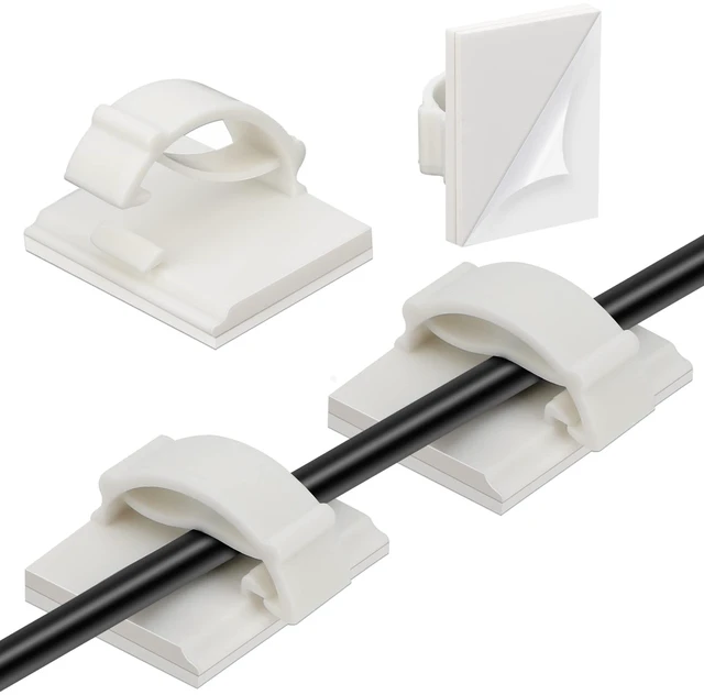 Main image of Adhesive Cable Clip, 100 PCS Small White Ideal Cords Organizer Clamps Self Sticky Wire Holder Cord Management for Hanging Tidying Wires for PC Desk Car Wall Office Home Outdoors