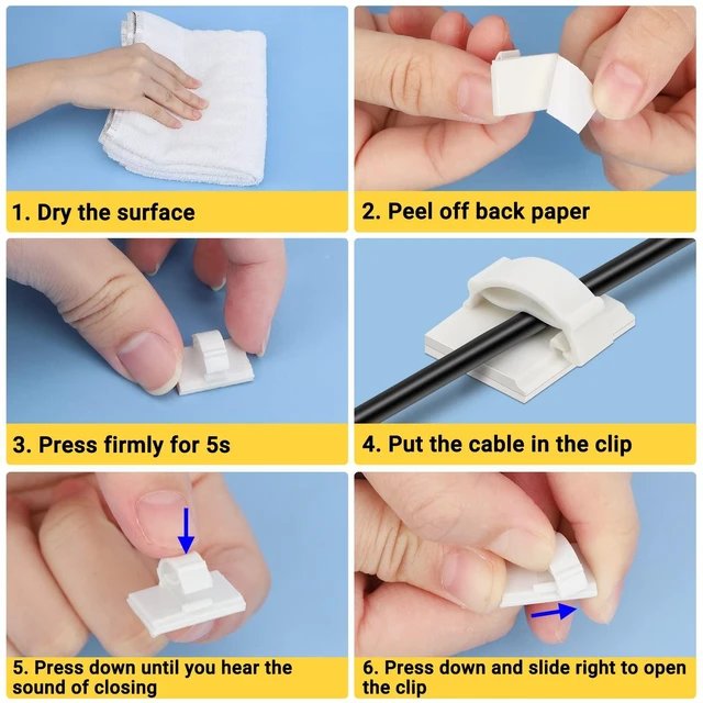 Alt view image 4 of 7 - Adhesive Cable Clip, 100 PCS Small White Ideal Cords Organizer Clamps Self Sticky Wire Holder Cord Management for Hanging Tidying Wires for PC Desk Car Wall Office Home Outdoors