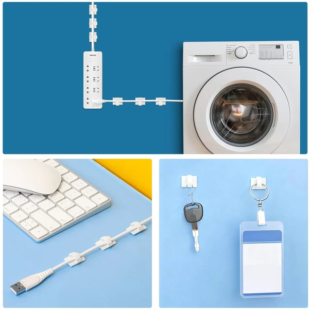 Alt view image 6 of 7 - Adhesive Cable Clip, 100 PCS Small White Ideal Cords Organizer Clamps Self Sticky Wire Holder Cord Management for Hanging Tidying Wires for PC Desk Car Wall Office Home Outdoors
